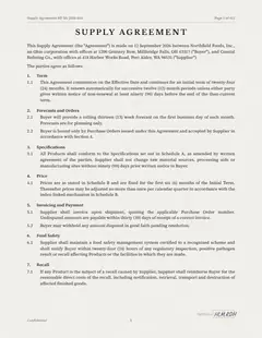 First page of the supply agreement